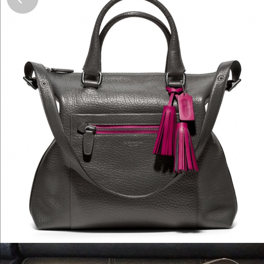 Coach #20201 dark grey pebbled leather purse RARE